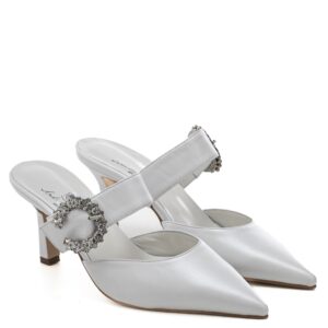 Art.195 tacco 7 cm - Suola in gomma - fodera pelle - Nappa perlata bianca + Fibbia strass cristal - Sottopiede Imbottito