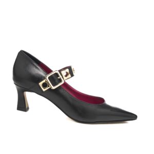 Art.213 Tacco 5 cm - Suola in Gomma - Fodera Pelle - Nappa nera + Accessori Oro - Sottopiede Imbottito - 185 €