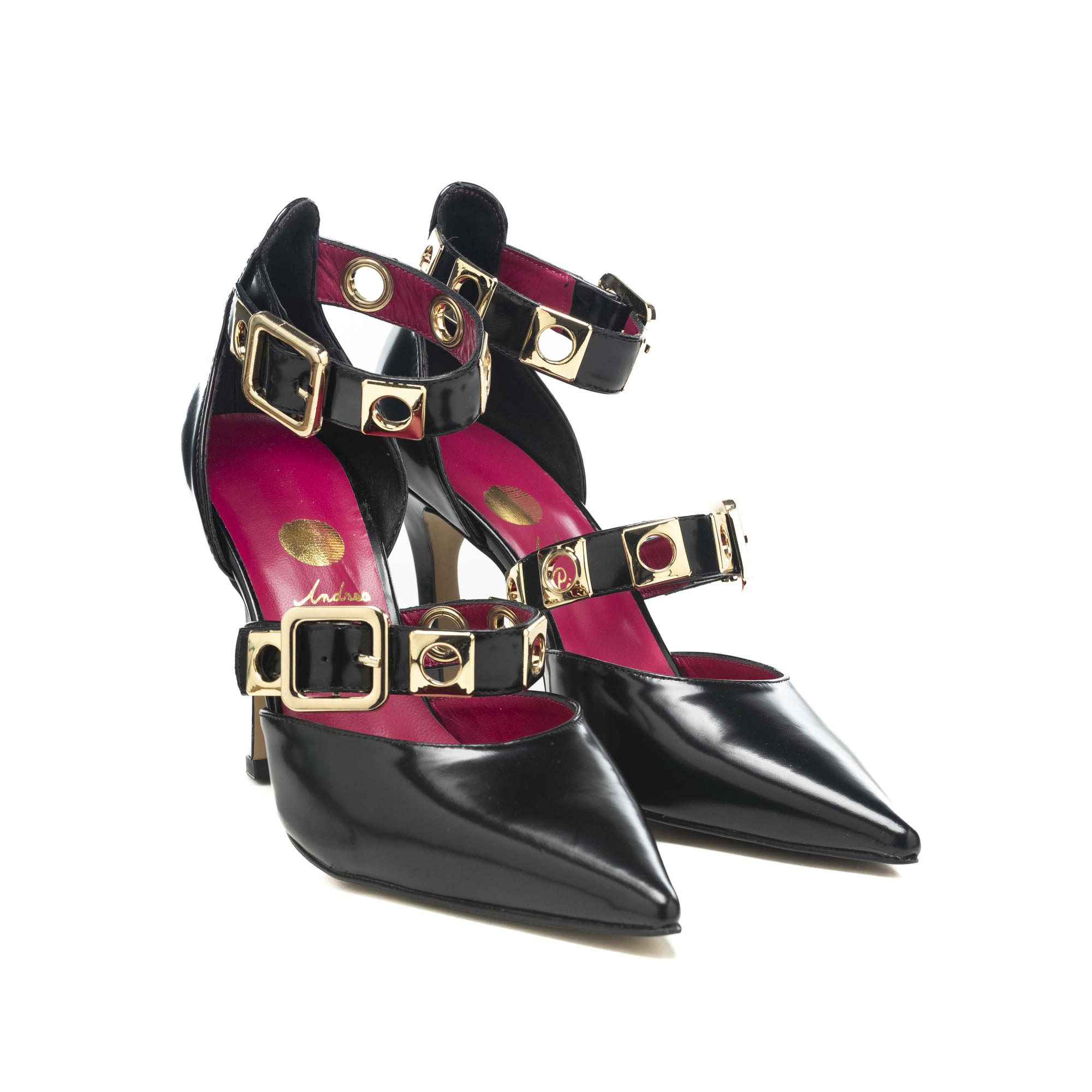 Art.227 tacco 9 cm – Suola in Gomma – fodera pelle – Abrasivato Nero + Accessori Oro – sottopiede imbottito – 200 €