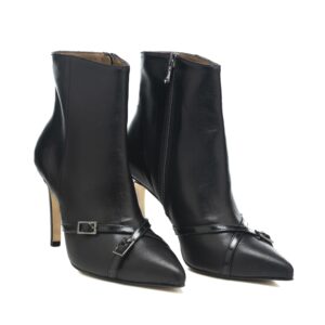 Art.236 tacco 9 cm - suola in gomma - fodera pelle - Nappa nera + cinturini in abrasivato nero - sottopiede imbottito - 189 €