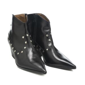 Art.238 Tacco 5 cm - suola in gomma - fodera pelle - Nappa Nera + Accessori Nickel - sottopiede imbottito - 215 €