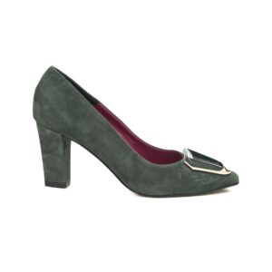 Art.249 Tacco 7 cm - Suola in Gomma - Fodera Pelle - Camoscio Verde + Placca OroVerde - sottopiede Imbottito - 179 €