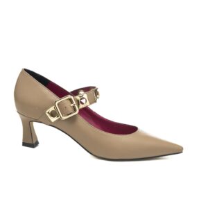 Art.213 Tacco 5 cm - suola in gomma - fodera pelle - Nappa Mou + accessori oro - sottopiede imbottito -