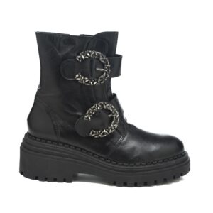 Art.273 fondo gomma 6 cm - fodera pelle - Nappa Nera + Fibbie strass cdf - sottopiede imbottito - 215 €