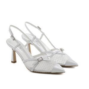 Art.319 Tacco 7 cm - Suola in Gomma - Fodera Pelle - Rete Glitter Bianco + Nappa Perlata Bianca - 200 €