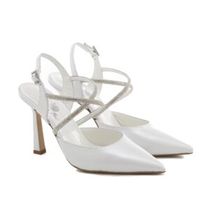 Art.333 tacco 9 cm - Suola in Gomma - Fodera pelle - Nappa perlata Bianca + strass cristal - 200 €