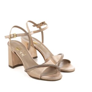 Art.353 Tacco 7 cm - Suola in Gomma - Fodera Pelle - Laminato Cipria + strass cipria - 189 €