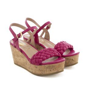 Art.374 Fuxia zeppa 7.5 cm - suola micro - fodera pelle - Nappa fuxia + treccia + sughero - 179 €