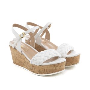Art.374 zeppa 7,5 cm - Suola Micro - Fodera pelle - nappa Bianca + treccia + sughero - 179 €