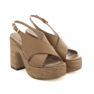 art.375 Tacco Zeppa 10 cm - Suola in Gomma - Fodera pelle - Nappa legno + Rafia - 179 €