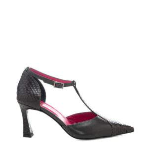 Art.406 tacco 7 cm - Suola in gomma - Fodera Pelle - Tomaia Pitone Moro + Nappa Moro - Sott.imbottito - 175 €