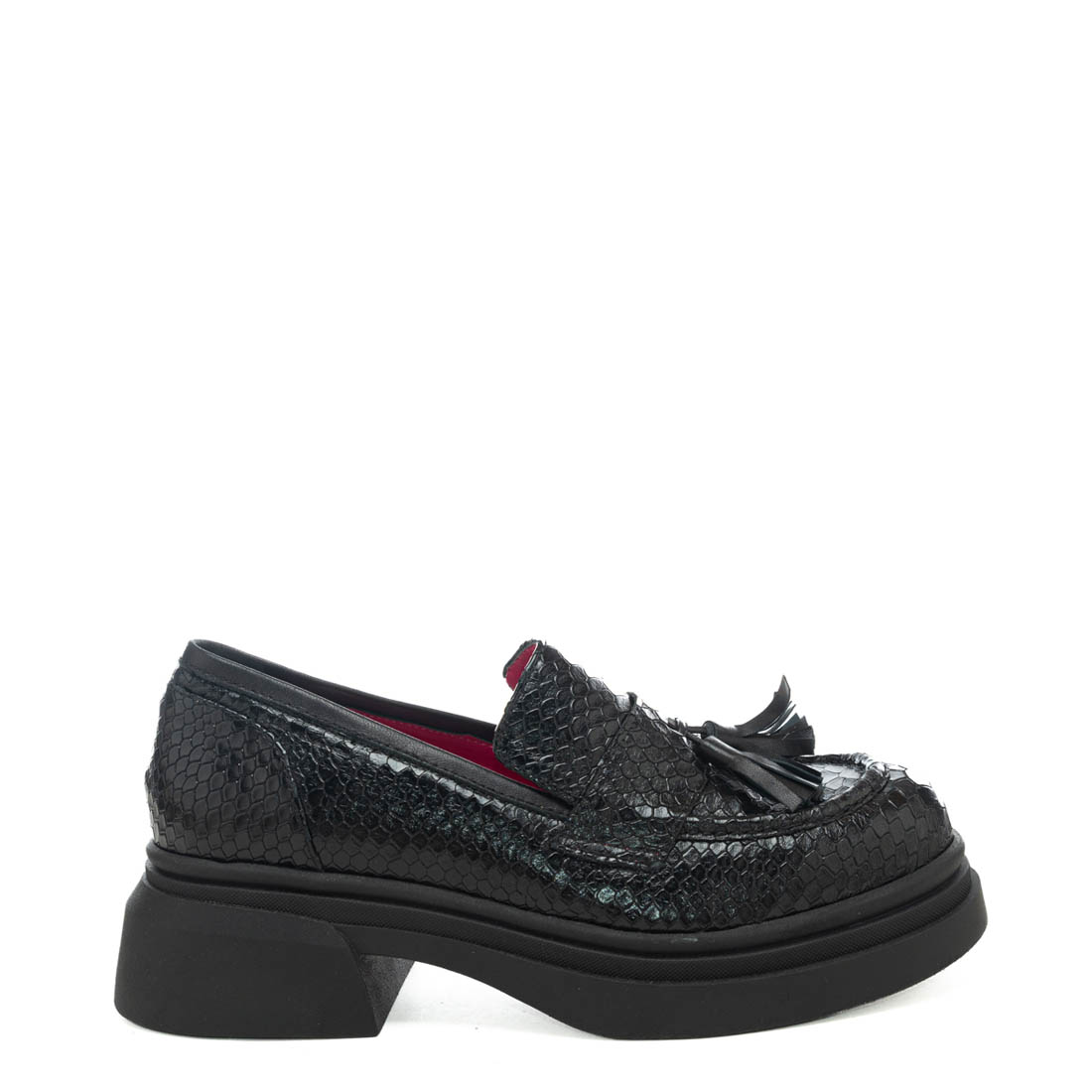 Art.477 Fondo Gomma 5 cm – Fodera Pelle – Tomaia Pitone nero – Sott.imbottito – 179 €